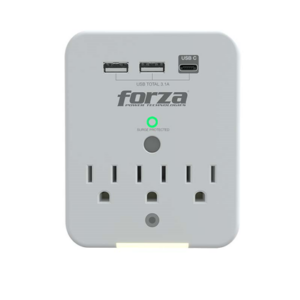 TOMACORRIENTE FORZA, 3 TOMAS + 2 PUERTOS USB-A + 1 USB-C, PROTECTOR SOBRETENSIÓN, 110/220V - 490 JOULES / 1875 WATTS - (FWT-331USBC)