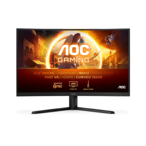 MONITOR AOC 32" (31.5") GAMING CURVO 2560X1440 180HZ, SIN MARCO EN 3 LADOS, ADAPTIVE SYNC, 0.5 MS, PRESENTA UNA CURVATURA 1500R CON UN PANEL VA RÁPIDO CON 1MS GTG Y COMPATIBILIDAD HDR 10. (CQ32G4VE)