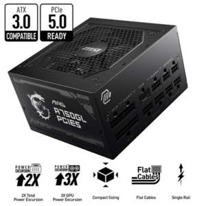 POWER SUPPLY MSI MAG A750GL PCIE5 80+, FULLY MODULAR GAMING, ATX 3.0, 750W	MAG A750GL PCIE5