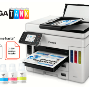 IMPRESORA CANON MAXIFY GX7010, SISTEMA TINTA CONTINUA, COLOR, 45PPM EN NEGRO Y 24PPM A COLOR, ADF (50 HOJAS), IMPRESION DUPLEX, ESCANEO DUPLEX, WIFI, ENTHERNET, DOBLE BANDEJA FRONTAL (500 HOJAS) Y BANDEJA SUPERIOR (100 HOJAS), IMPRIME HASTA 9,000 PAGINAS EN NEGRO (MODO ECO) Y 21,000 EN COLOR. CABEZAL Y CARTUCHO MANTENIMIENTO REMPLAZABLES (MC-G01). CICLO MENSUAL HASTA 45,000 IMPRESIONES 4471C004AA