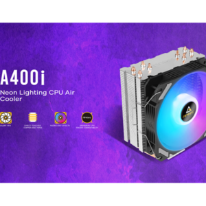 ABANICO ANTEC PARA CPU A400I. ENFRIADOR DE AIRE. CUENTA CON CUATRO TUBOS DE CALOR DE CONTACTO DIRECTO PARA MAYOR EFICIENCIA