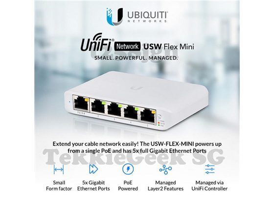 SWITCH 5 PUERTOS UBIQUITI FLEX MINI, LAYER 2 ADMINISTRABLE/DESKTOP